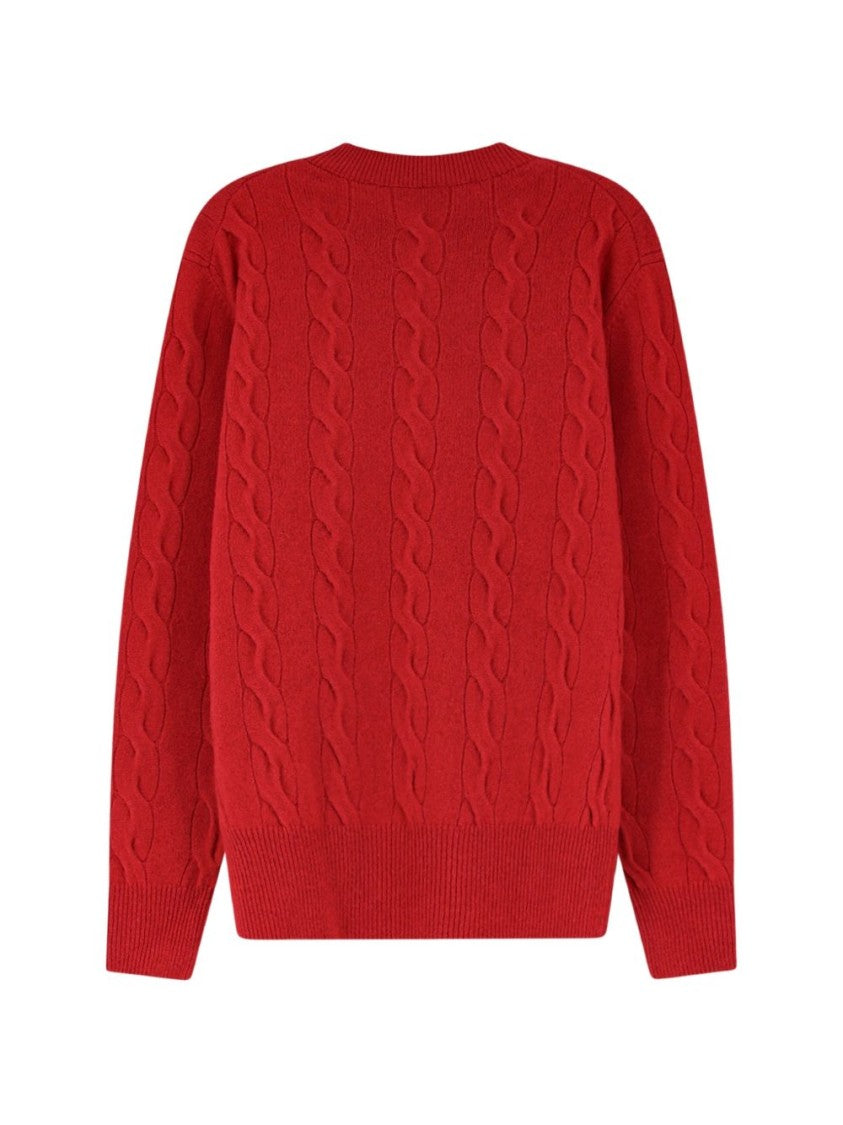 Ami Paris Cable Knit Sweater With Embroidered Logo Detail