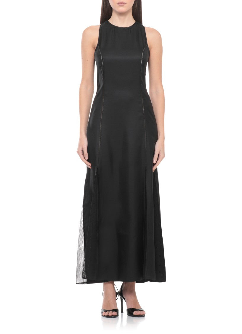 Loulou De Saison Iraka Silk Dress With Rear Zip And Net Hem Details