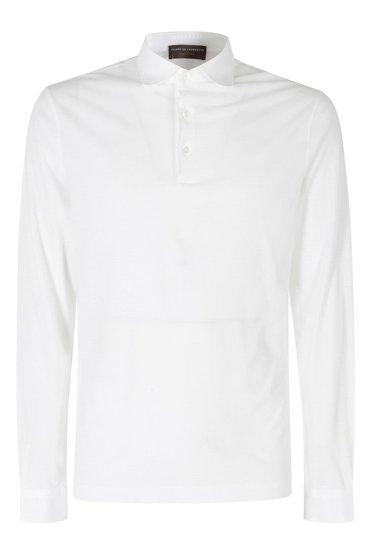 Filippo De Laurentiis White Ice Cotton Long-Sleeve Cotton Polo Shirt