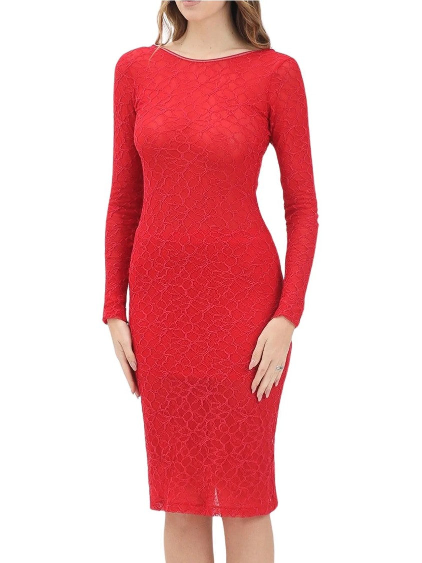 Pinko Red Nylon Elastane Lace Silhouette Dress