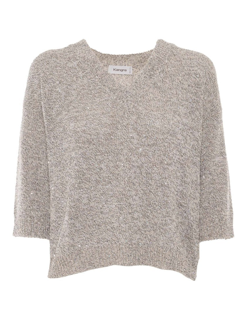 Kangra Cashmere Three-Quarter Sleeve Pullover With Subtle Sequins