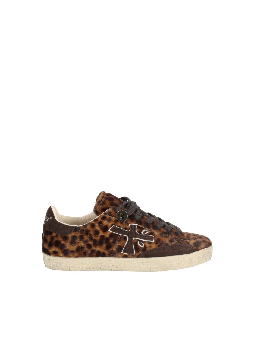 Premiata Leopard Stevend Hairy Calf Leather Low-Top Sneakers