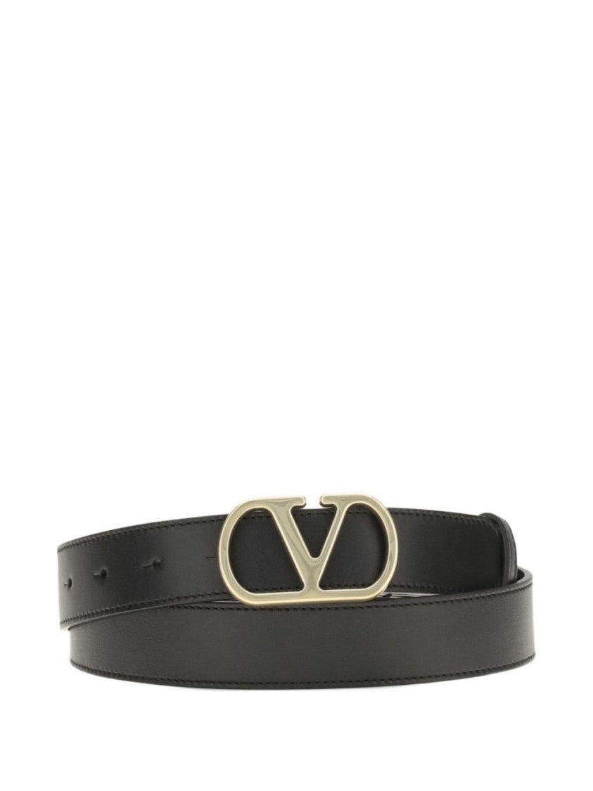 Valentino Garavani Black Narrow Gold-Tone Buckle Belt