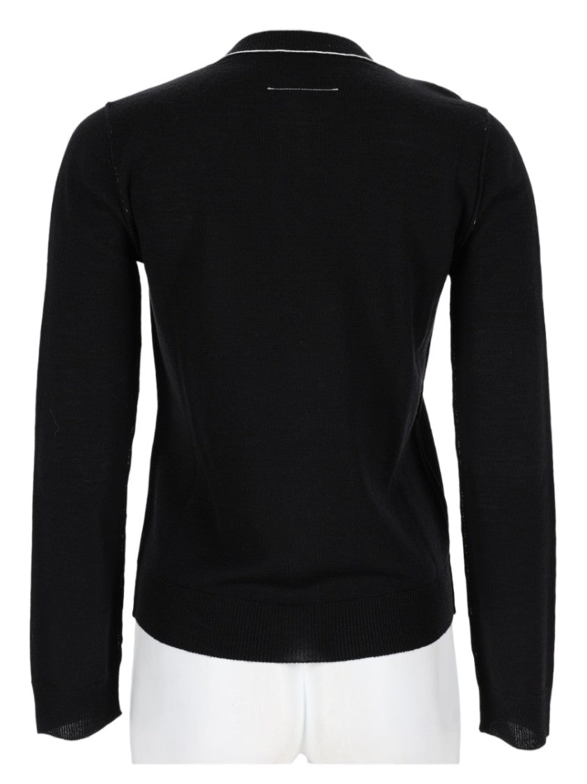 Mm6 By Maison Margiela Button-Up Black Cardigan With Contrast Stitching