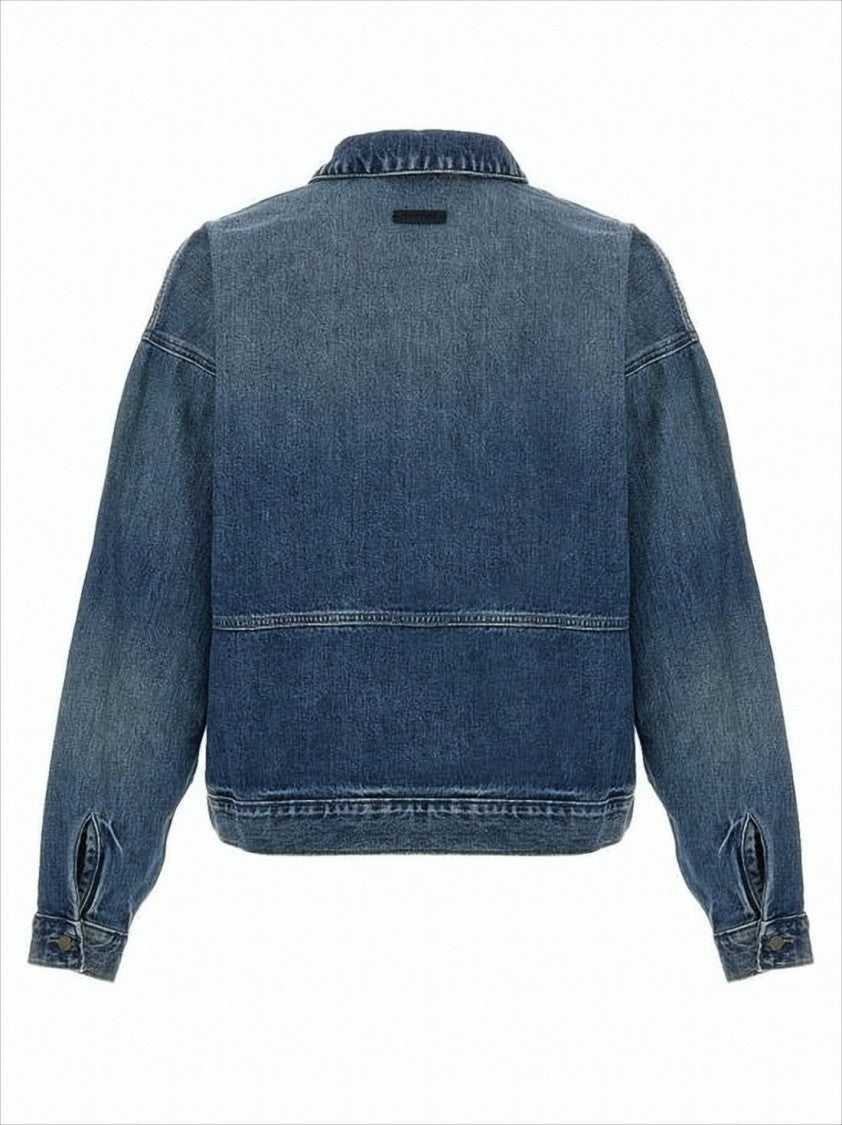 Fear Of God Medium Blue Wash Denim Jacket With Cropped Fit And Whiskering Details
