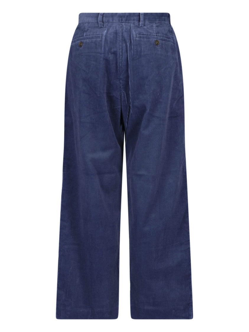 Paul Smith Blue Ribbed Corduroy Mid-Rise Wide-Leg Pants