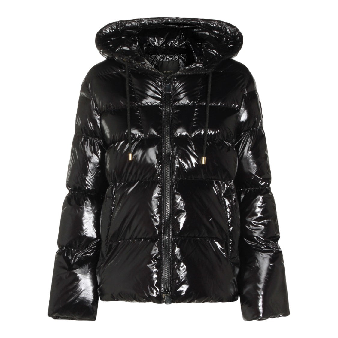 Pinko Glossy Black Puffer Jacket With Quilted Design