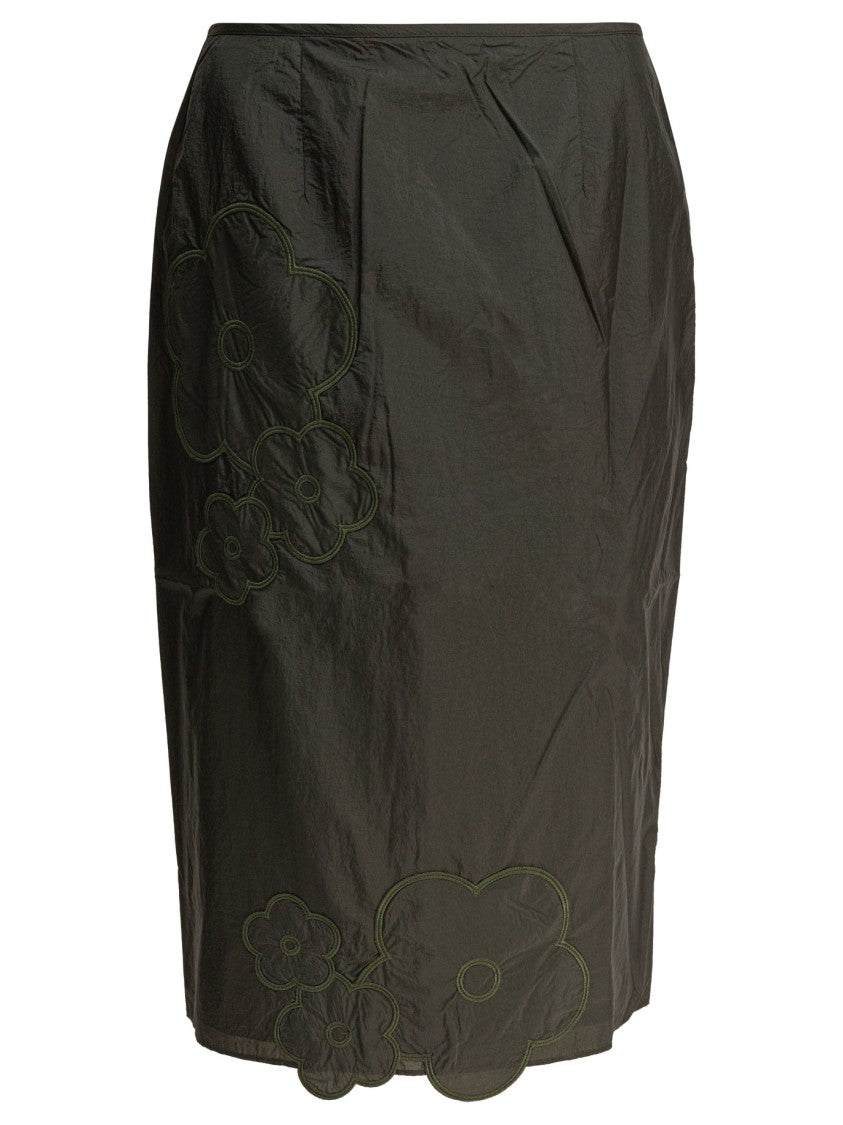 Cecilie Bahnsen High-Waisted Midi Skirt With Floral Embroidery