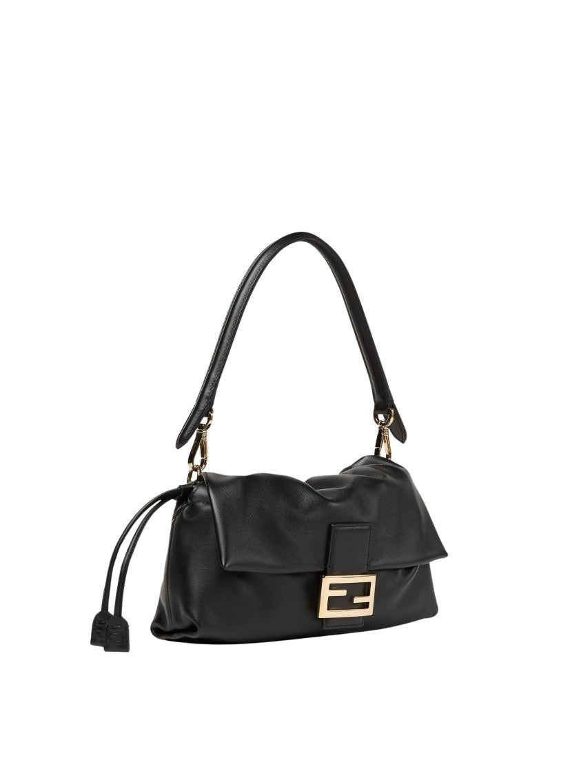 Fendi Black Nappa Leather Baguette Soft Shoulder Bag