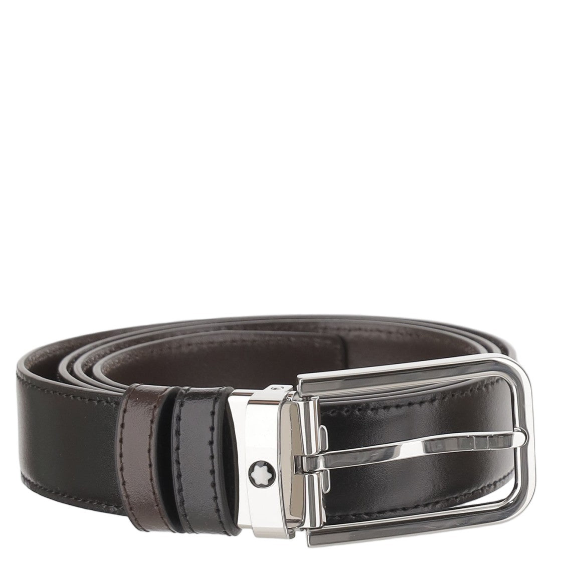 Montblanc Black Reversible Leather Metal Buckles Belt