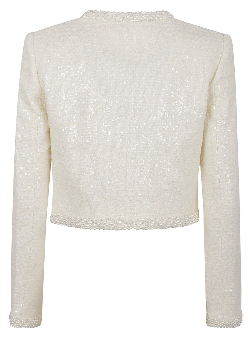 Self-Portrait Cropped Textured Jacket With Sequin Detailing