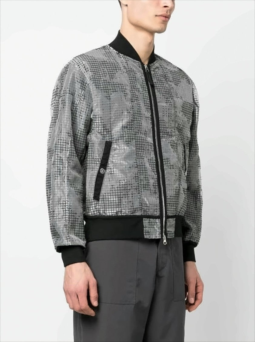 Stone Island Textured Grey Bomber Jacket With Classic Silhouette