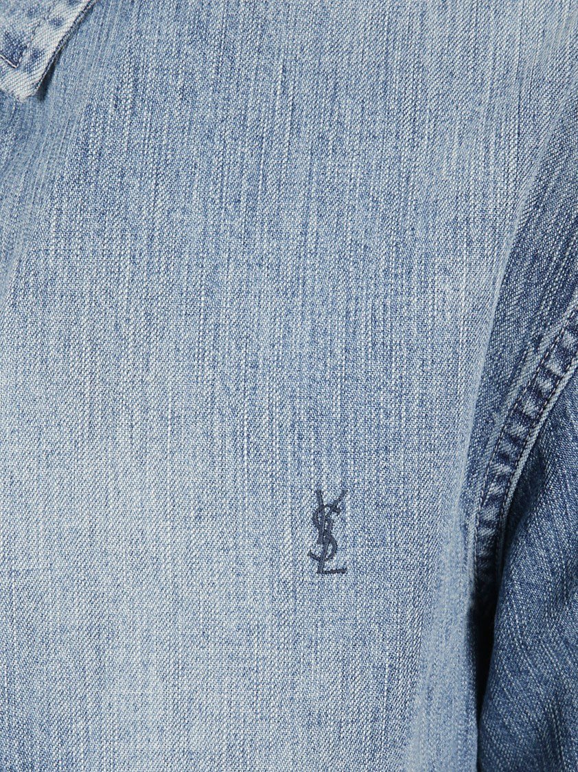 Saint Laurent Large Fit Denim Shirt With Pointed Collar