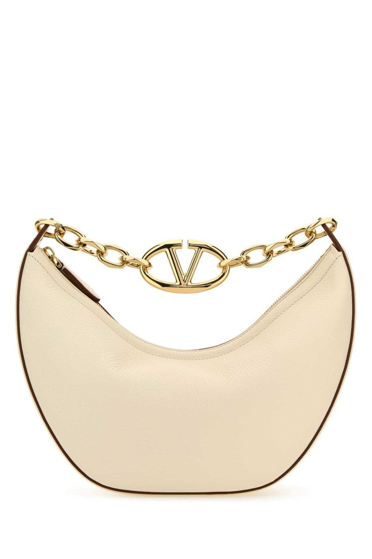 Valentino Garavani Ivory Leather Small Hobo Vlogo Moon Handbag