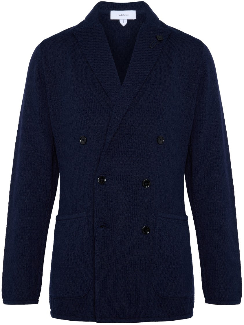 Lardini Black Knitted Double-Breasted Cotton Jacket