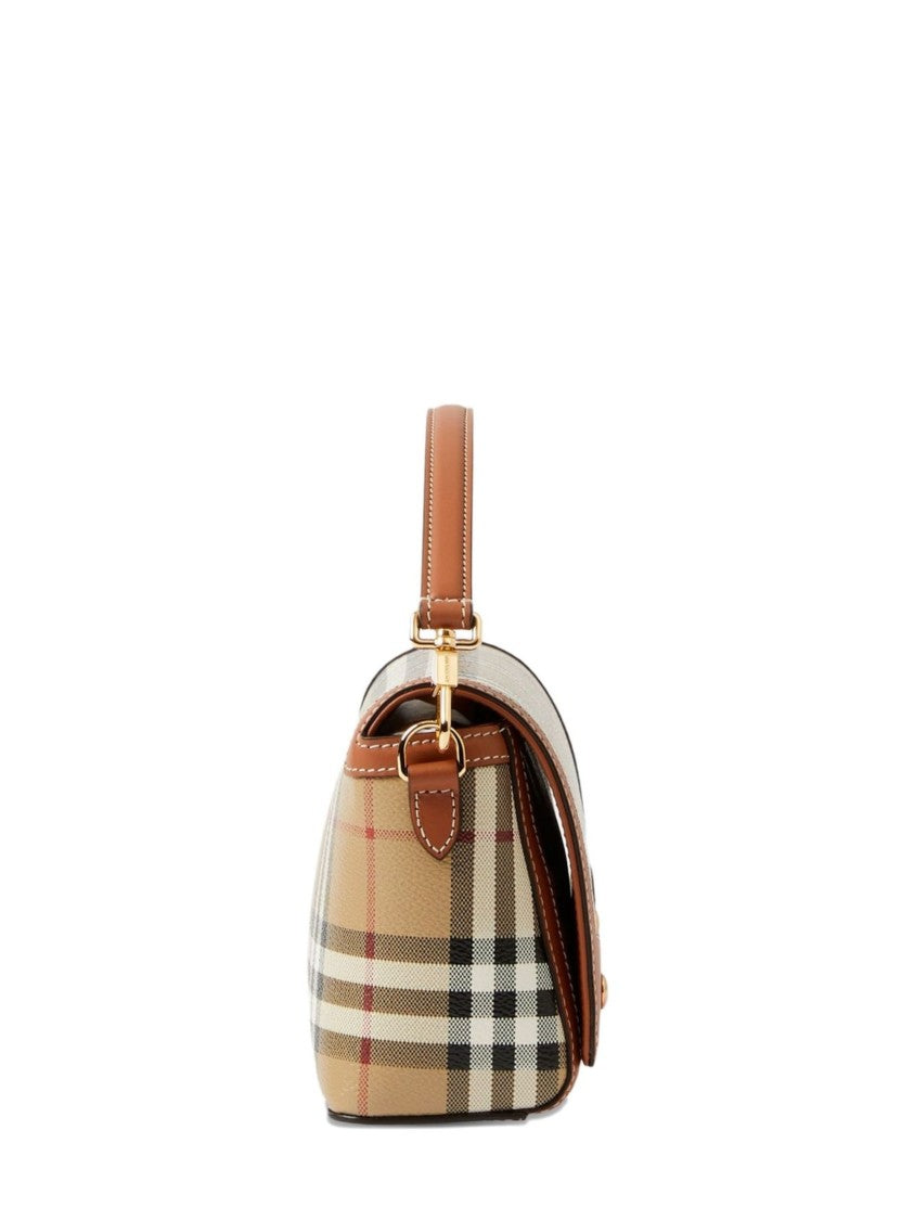 Burberry Beige Check Cotton Button Closure Shoulder Bag