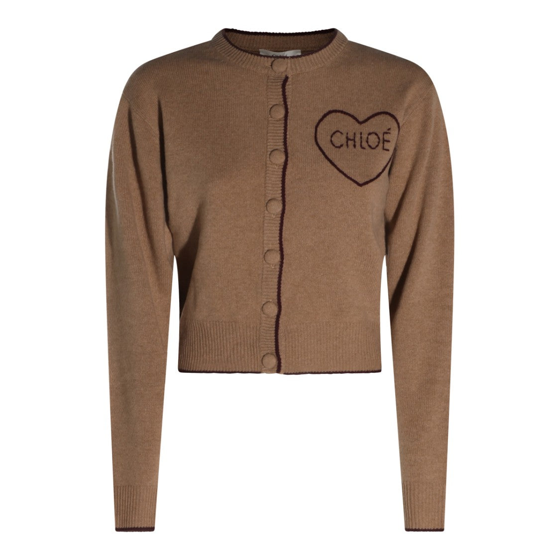 Chloé Brown Wool Knit Cardigan With Heart Logo And Button Detailing
