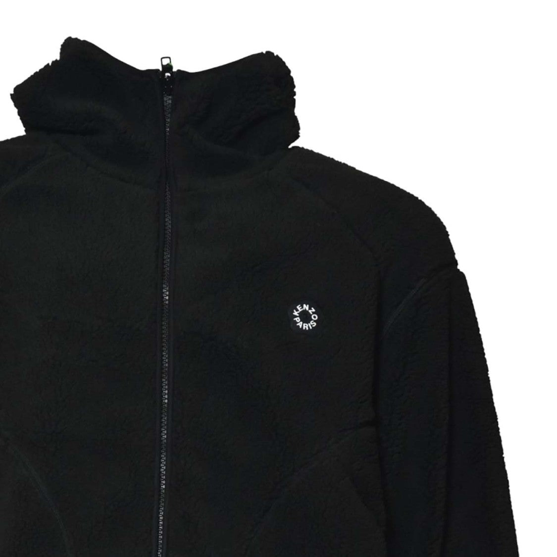 Kenzo Textured Black Blouson With High Collar And Minimalist Embroidery