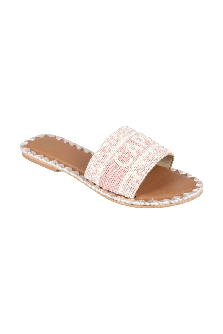 De Siena Intricately Beaded Flat Slide Sandals