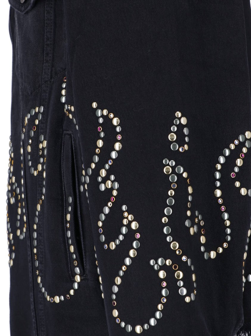 Amiri Cropped Black Denim Jacket With Classic Collar