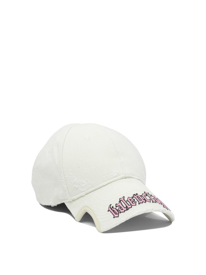 Balenciaga Classic White Cotton Cap With Distressed Texture