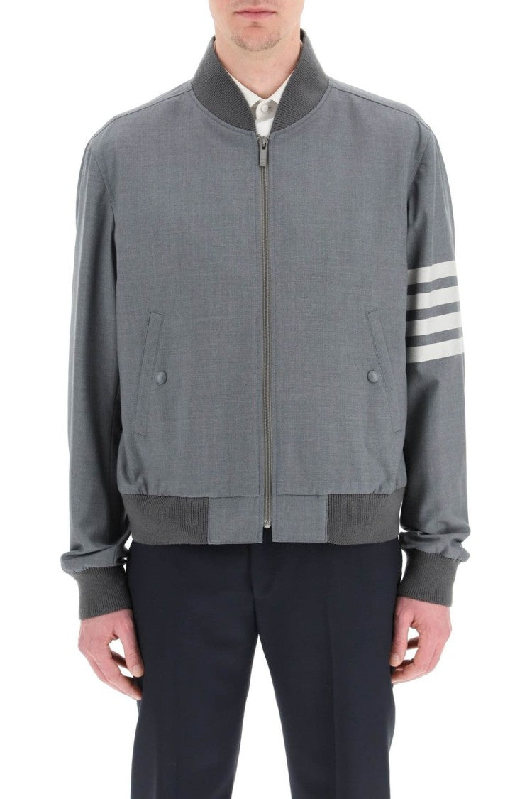 Thom Browne Textured Wool Bomber Jacket With Distinctive Stripes
