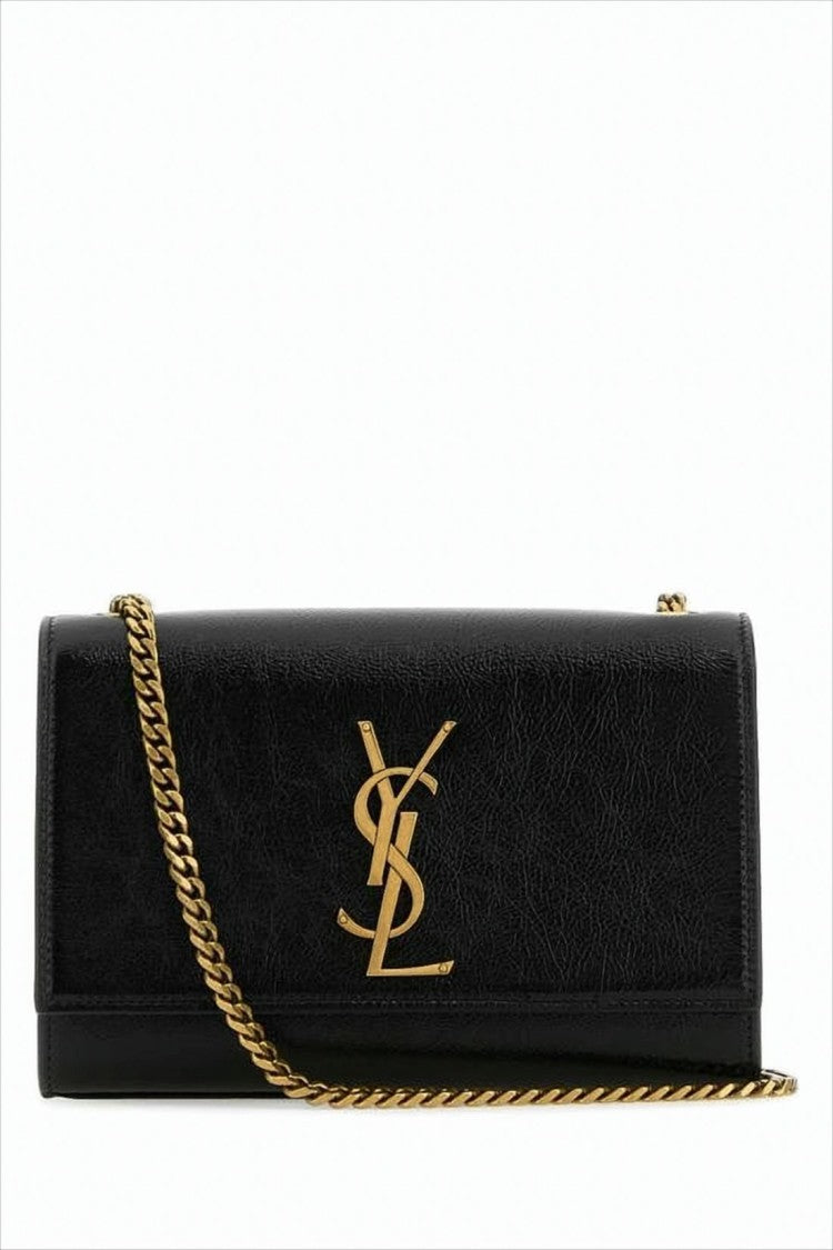 Saint Laurent Rectangular Shoulder Bag With Gold-Tone Interlocking Logo