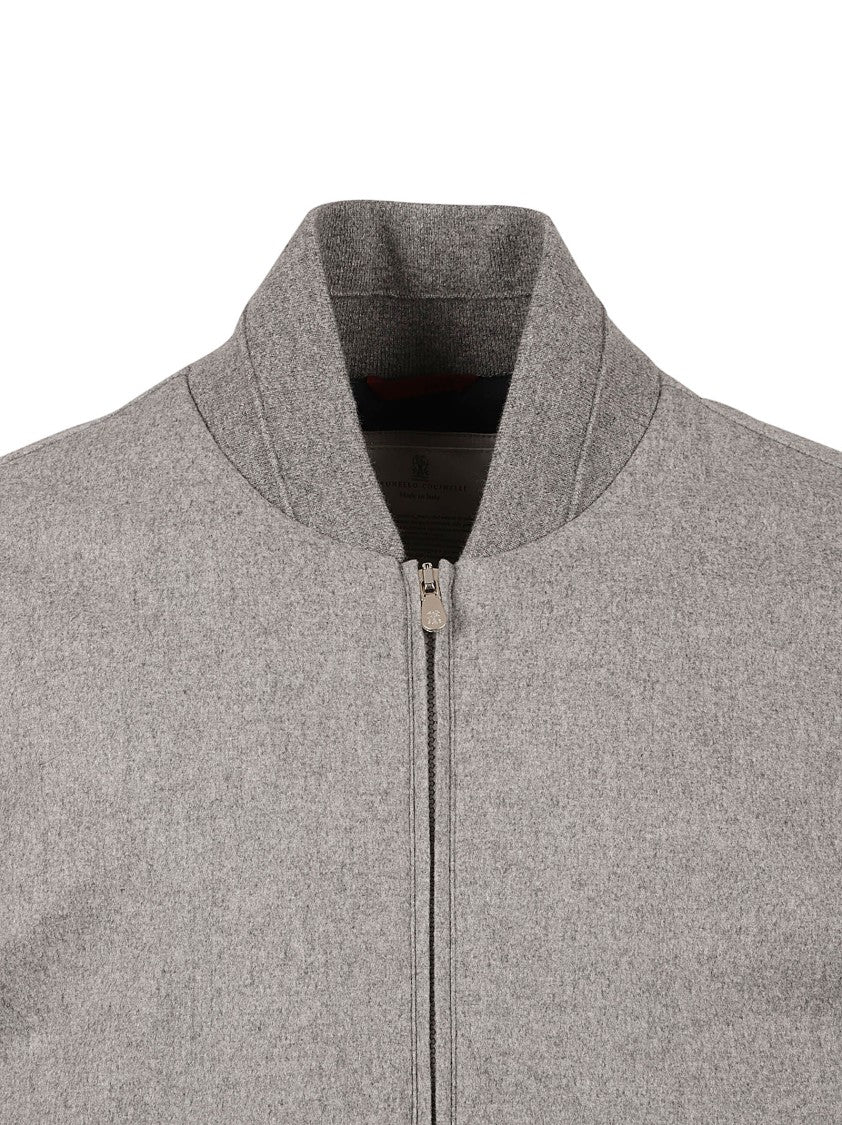 Brunello Cucinelli Tailored Grey Bomber Coat With High Collar