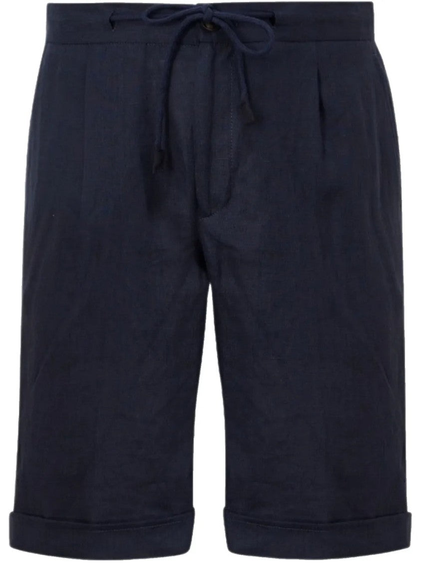 Gran Sasso Knee-Length Navy Blue Linen Shorts