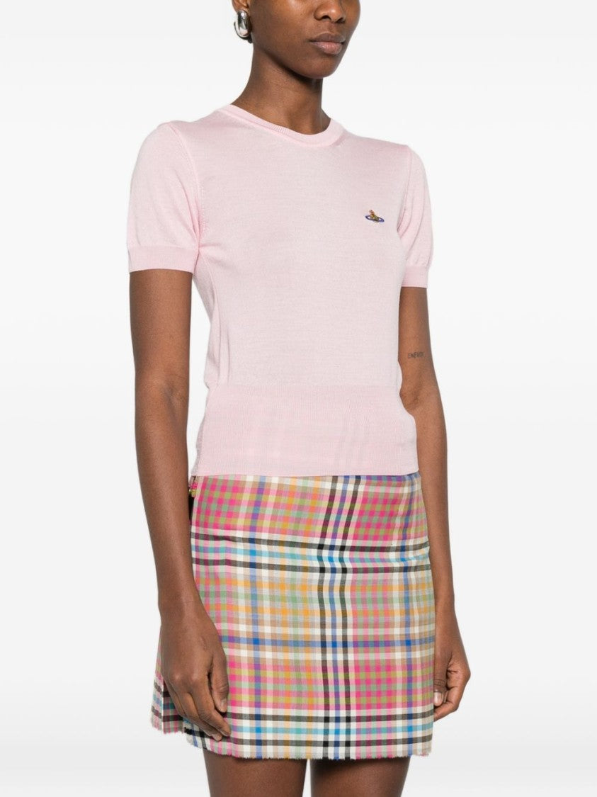 Vivienne Westwood Pink Short Sleeve Ribbed Embroidered Top
