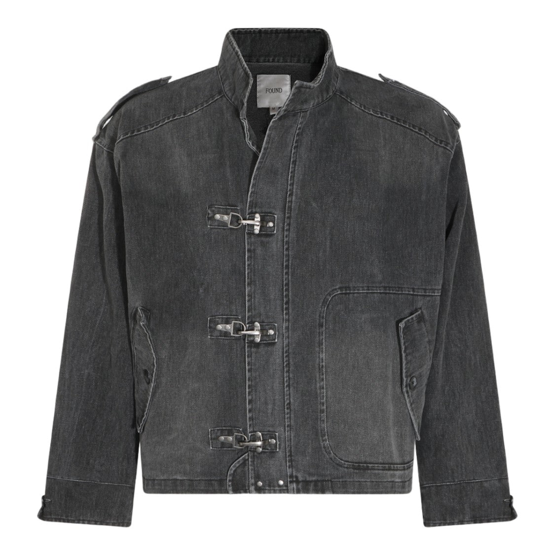 Found Boxy Washed Black Denim Jacket With Metal Toggle Closures