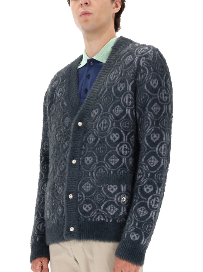 Casablanca Textured Knit Cardigan With Subtle Logo Motifs