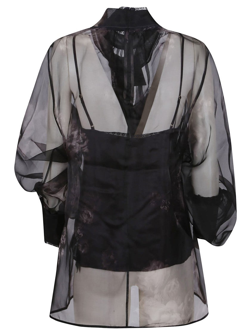 Zimmermann Sheer Black Blouse With Puff Sleeves