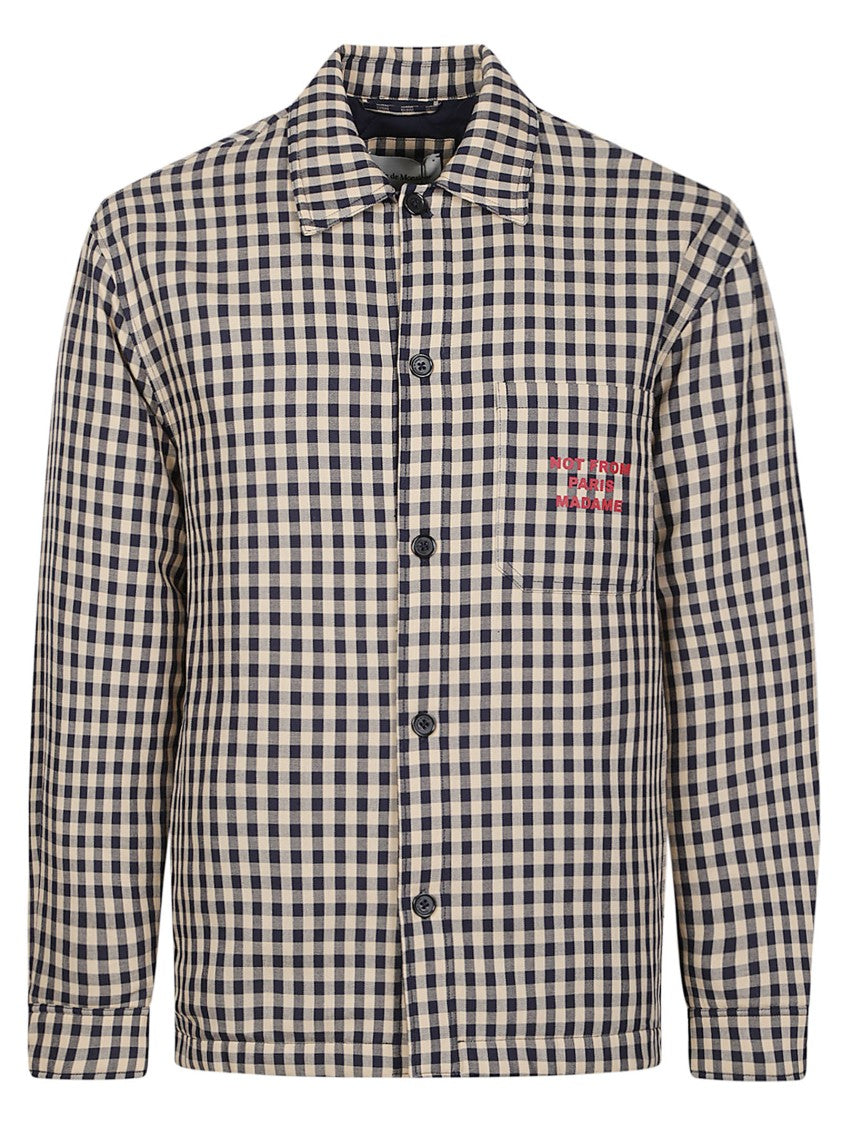 Drôle De Monsieur Classic Slogan Checkered Cotton Casual Shirt