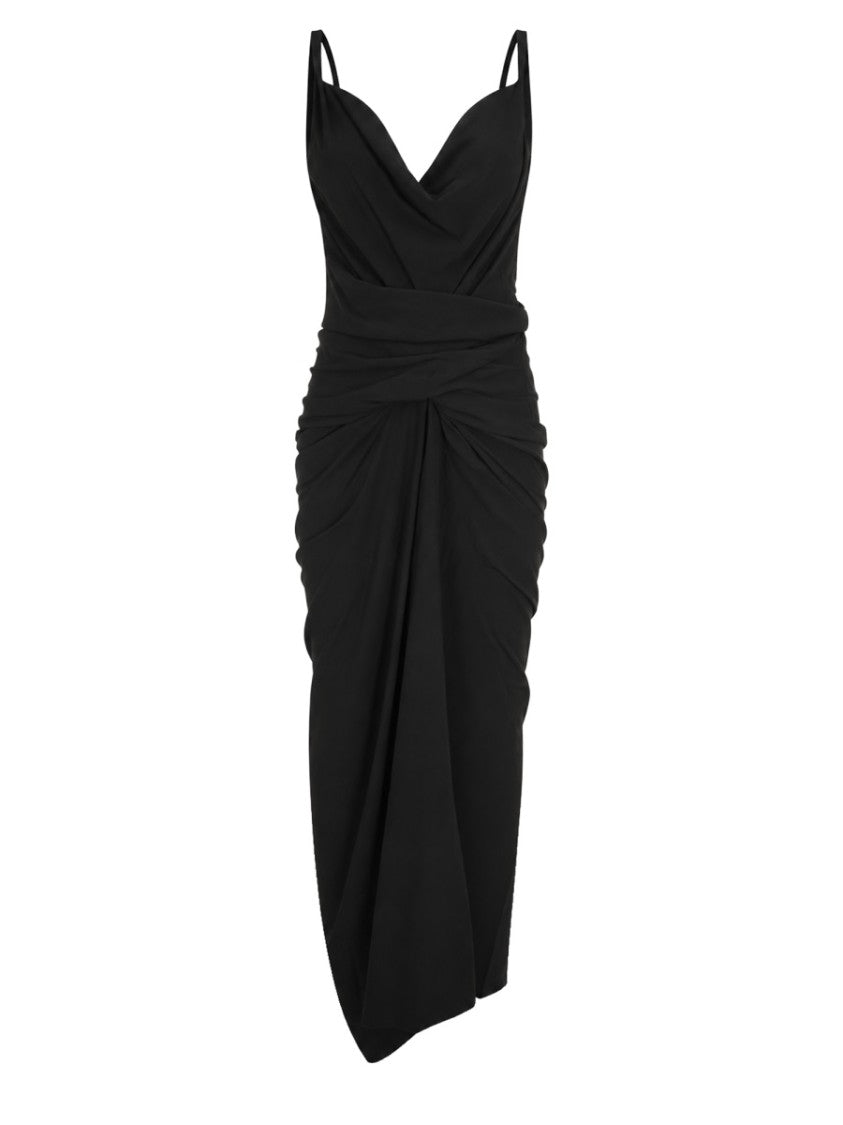 Rick Owens Draped Midi Dress With Sweetheart Neckline And Asymmetrical Hemline