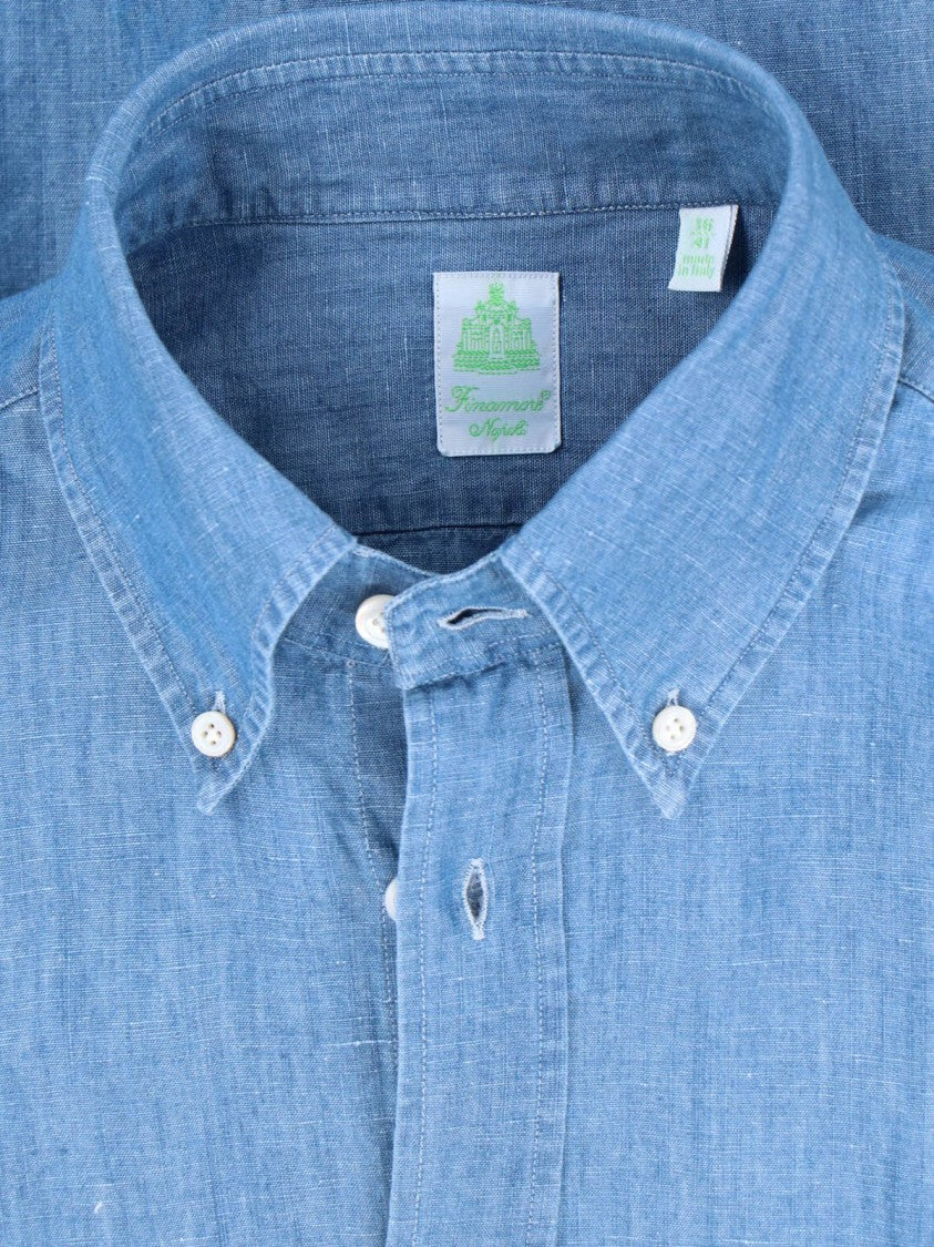 Finamore Light Blue Zurigo Cotton Linen Shirt