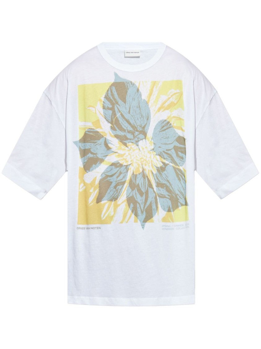 Dries Van Noten Artfully Designed White Cotton T-Shirt