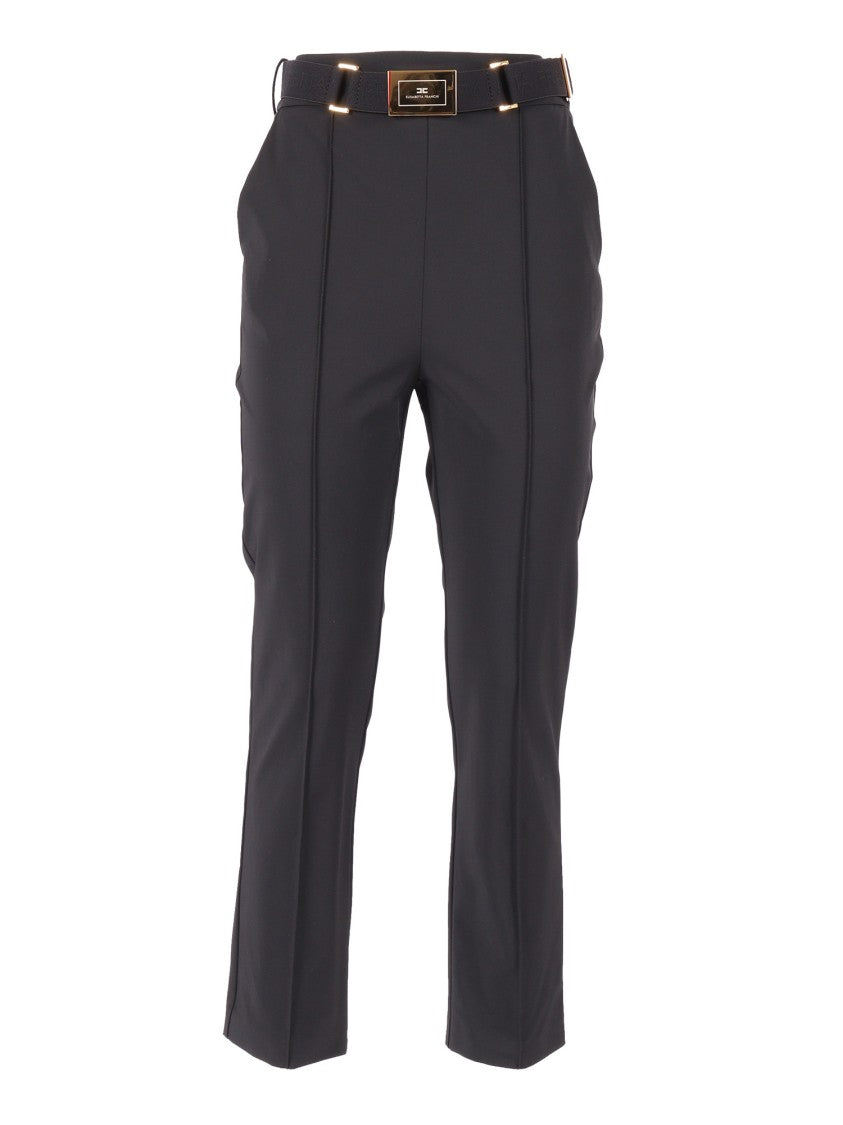 Elisabetta Franchi Tailored Black Mid Rise Straight-Leg Pants