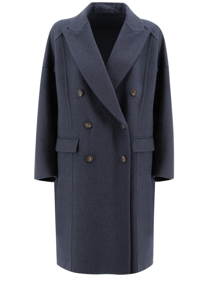 Brunello Cucinelli Double-Breasted Cashmere Coat With Notched Lapel
