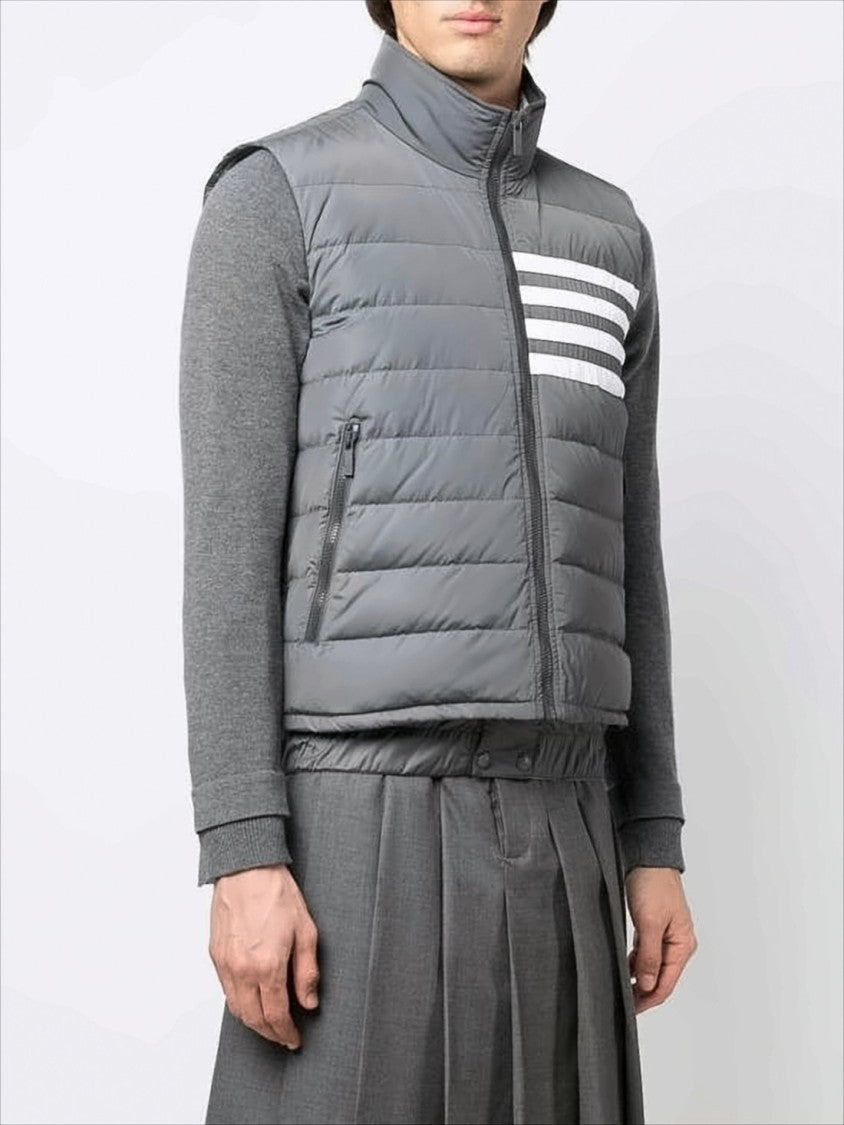 Thom Browne Padded Grey Vest With High Collar And Signature Stripes