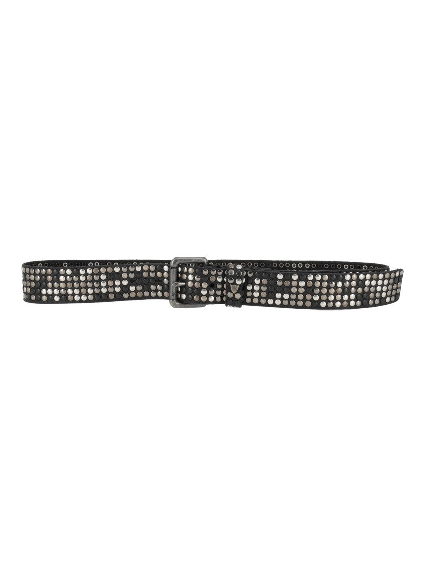 Htc Black 5,000 Studs Silver-Tone Distressed Buckle Leather Belt