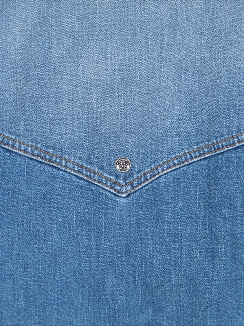 Versace Blue Cotton Denim Signature Details Jacket