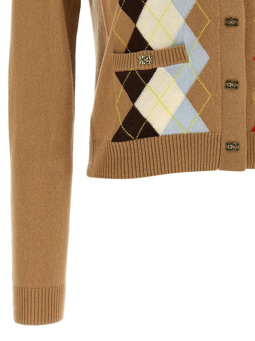 Ganni Diamond-Pattern Cashmere Blend Cardigan