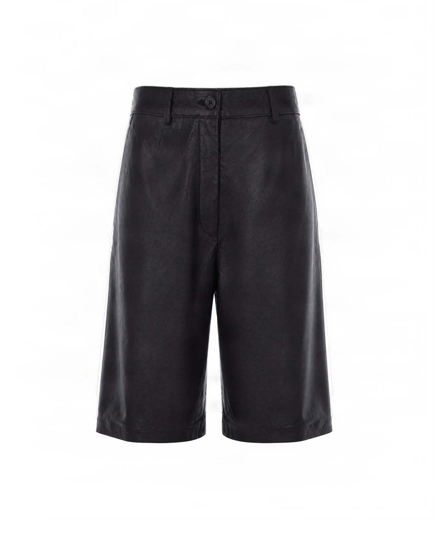 P.A.R.O.S.H. Dark Brown High-Waisted Lambskin Leather Shorts