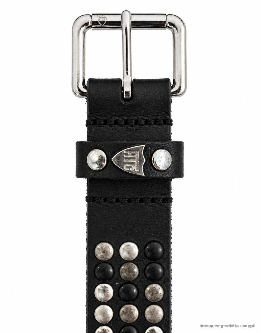 Htc Los Angeles Black 3000 Studs Silver Buckle Belt