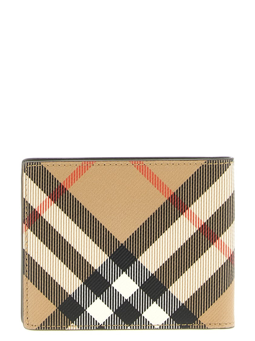 Burberry Check Pattern Wallet In Solid Grain Calfskin Leather