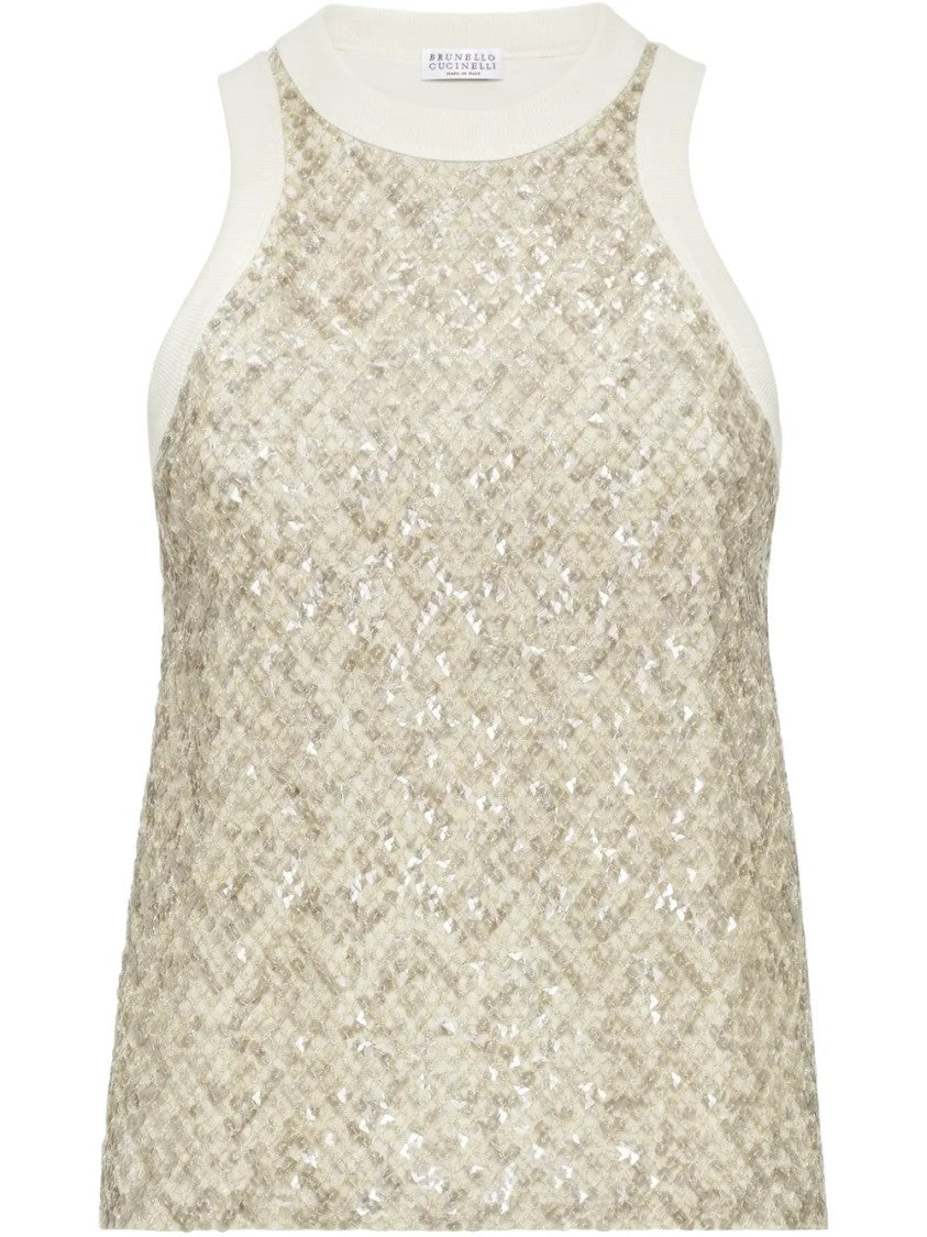 Brunello Cucinelli Crew Neck Tank Top With Sequined Front
