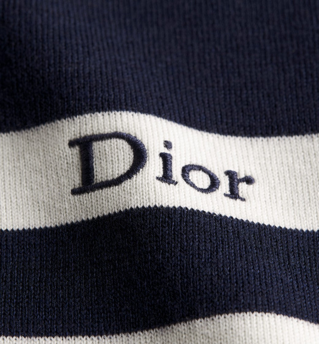 Christian Dior Classic Button-Up Knit Cardigan With Striped Hem