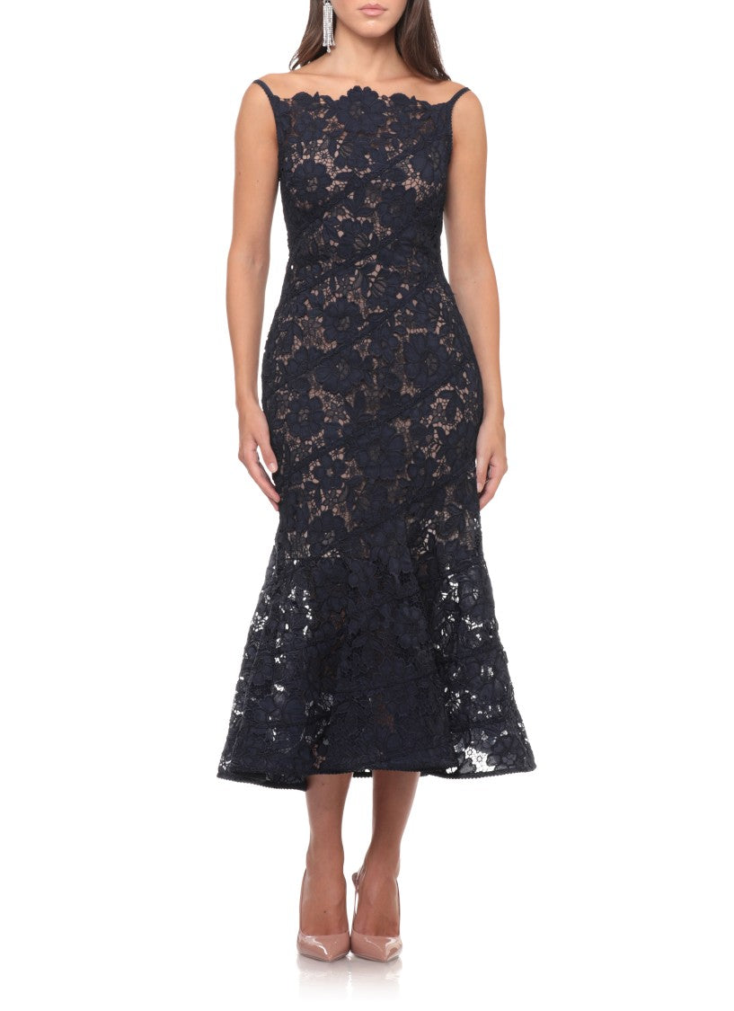 Self-Portrait Floral Lace Mermaid Dress With Nude Slip And Hidden Closure