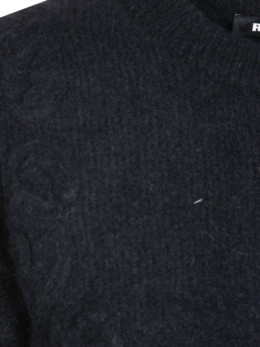 Rotate Black 3D Flower Knit Cropped Sweater